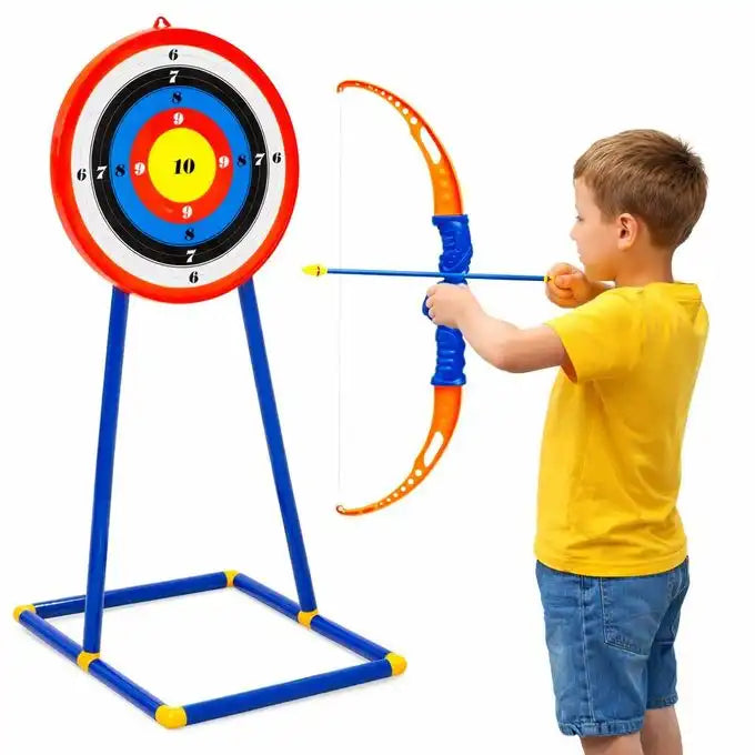 Ensemble de tir à l'arc pour intérieur/extérieur avec 3 flèches à ventouses, cible et support pour enfant