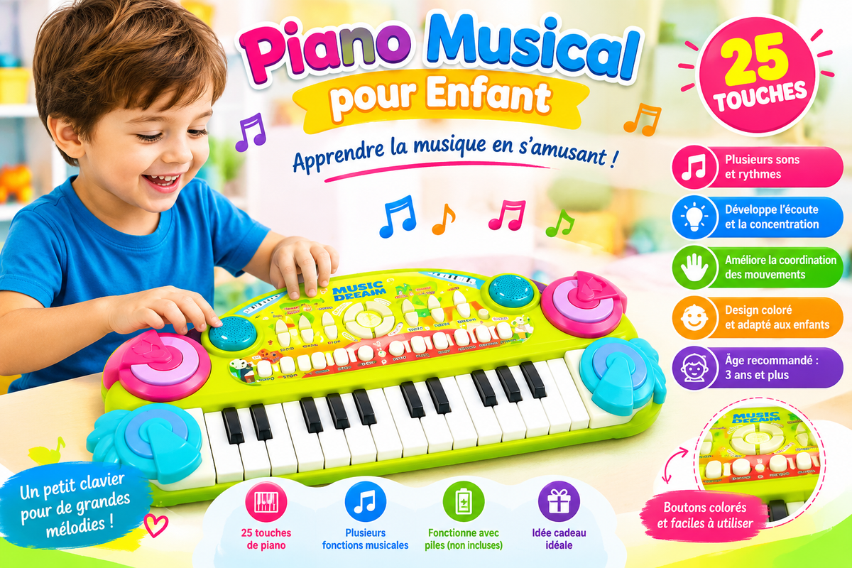 Piano Musical pour Enfant 25 Touches – Clavier Électronique Jouet