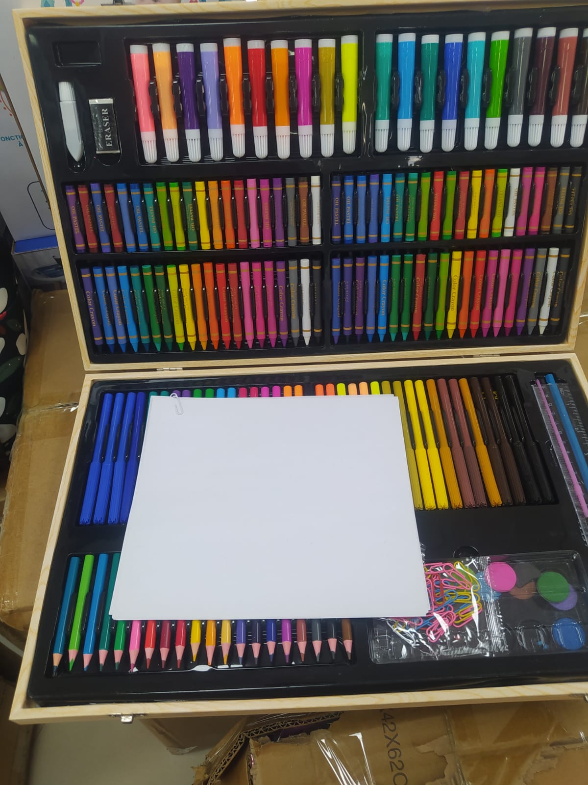 Kit de Dessin et Coloriage pour Enfants et Adolescents – 220 Pièces, Mallette en Bois