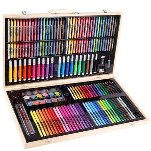 Kit de Dessin et Coloriage pour Enfants et Adolescents – 220 Pièces, Mallette en Bois