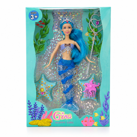 poupée sirène Fille Gina  Magique avec Baguette et Accessoires (Happy Girl)
